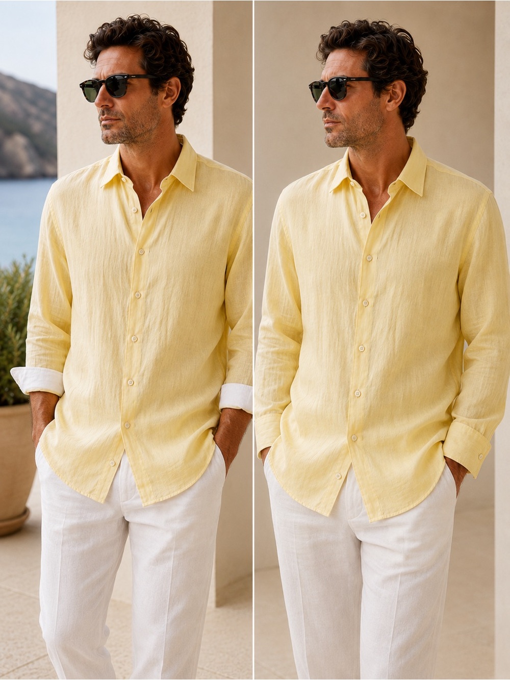 Ermenegildo Zegna Light Yellow Linen Button Up Shirt SZ XL Vacation Luxury NWT